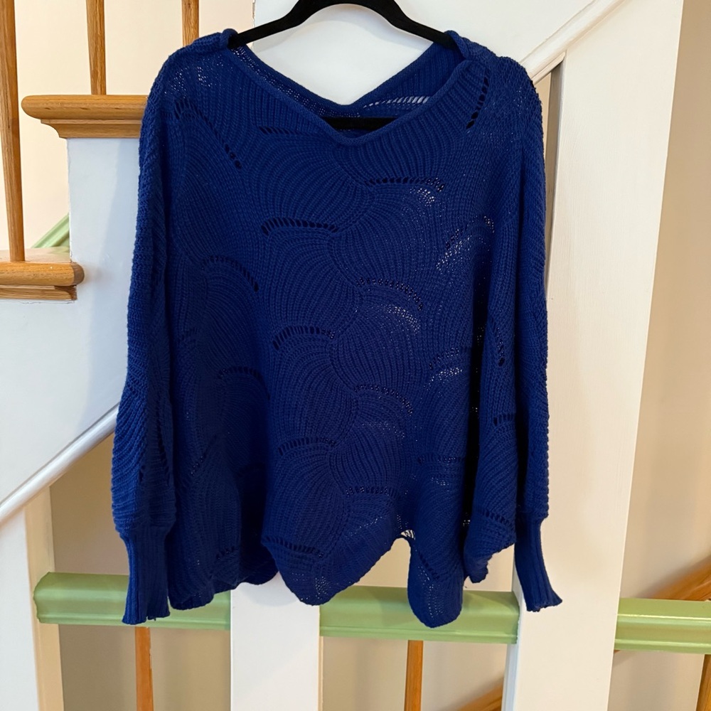 Blue Cowl Neck Sweater with Relaxed Fit and Long Sleeves